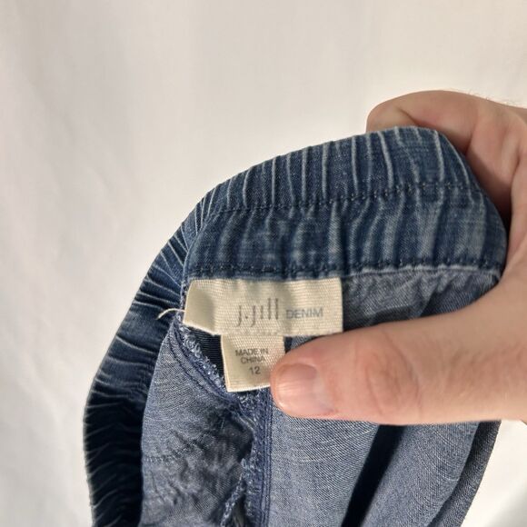 J Jill Denim Pants Women's 12 Medium Wash Blue Button Zip Mid Rise Linen Tencel - Picture 10 of 12